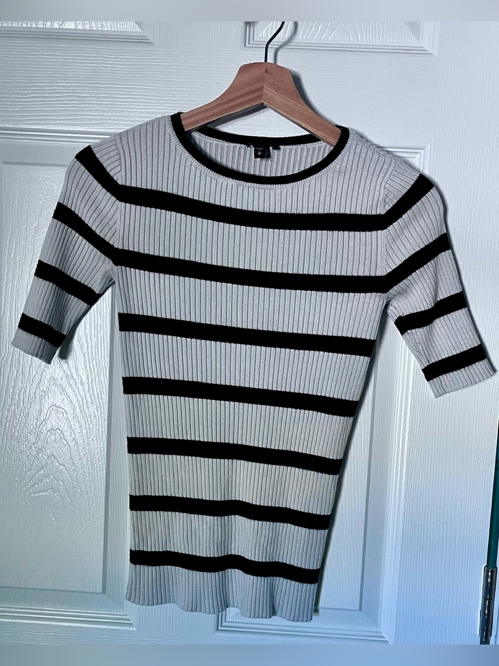 Express Black and Cream Ribbed Stripe Top - Size Small